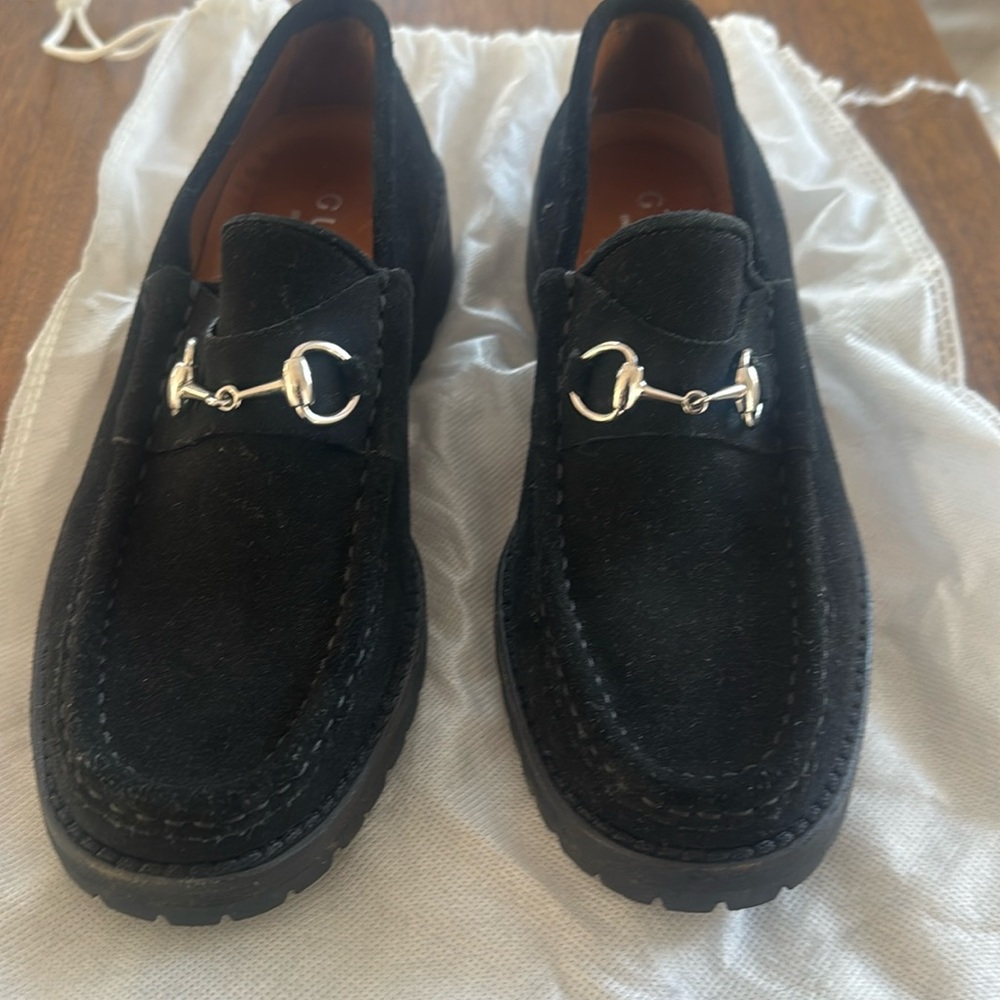 Gucci Kids Black Loafers with Silver Accents